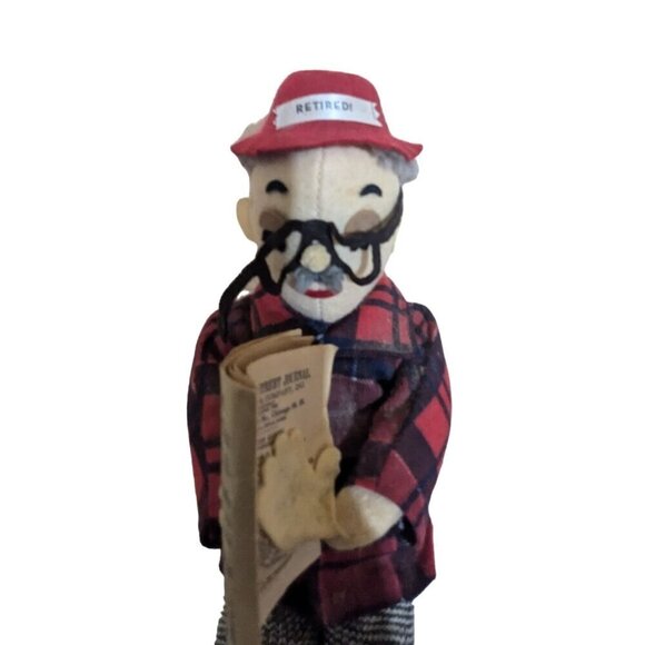 Stuart Inc Retired Man Doll Reading Newspaper In Plaid - Picture 2 of 8